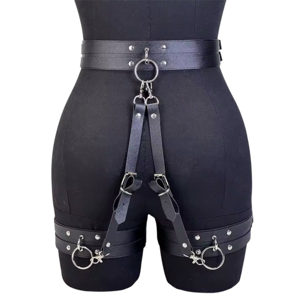 Women PU Leather Harness Belt Sexy Leg Harness Suspenders